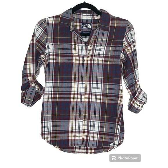 The North Face Womens Long Sleeve Button-Down Blue White Red Shirt XS - Picture 1 of 3